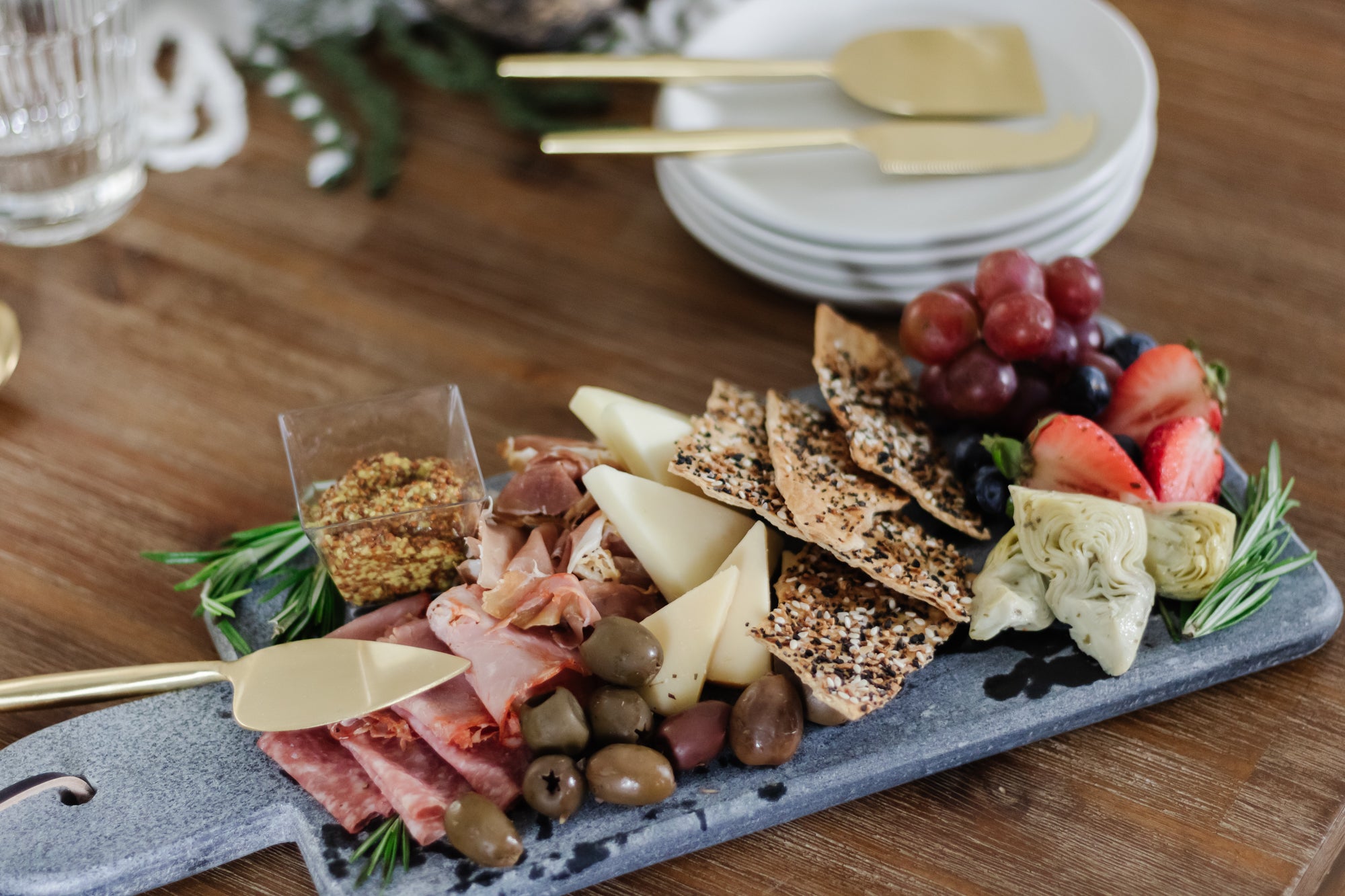 Creative Co-op Marble Charcuterie, Grey Cheese/Cutting Board, Gray