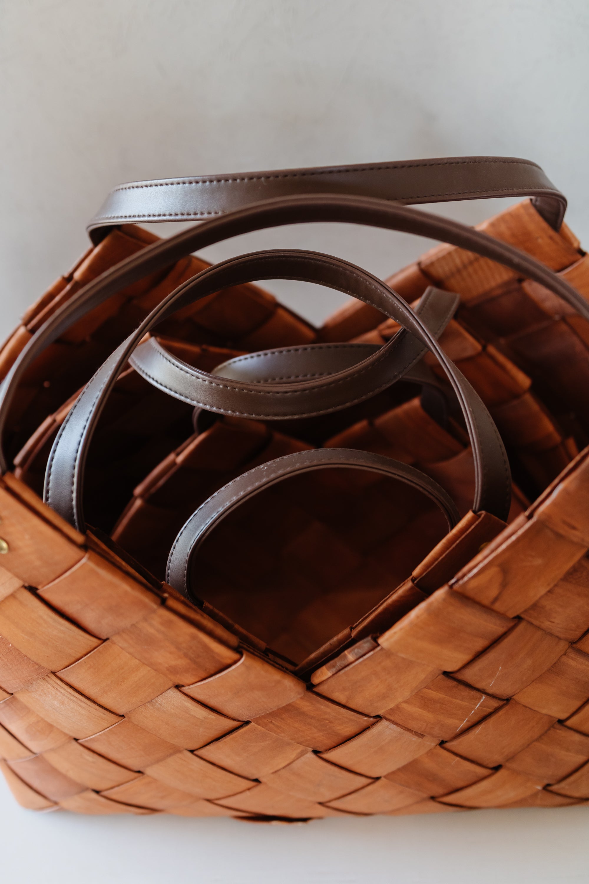 Leather Woven Basket - 16 x 8 x 8 - Saddle | Home Gifts